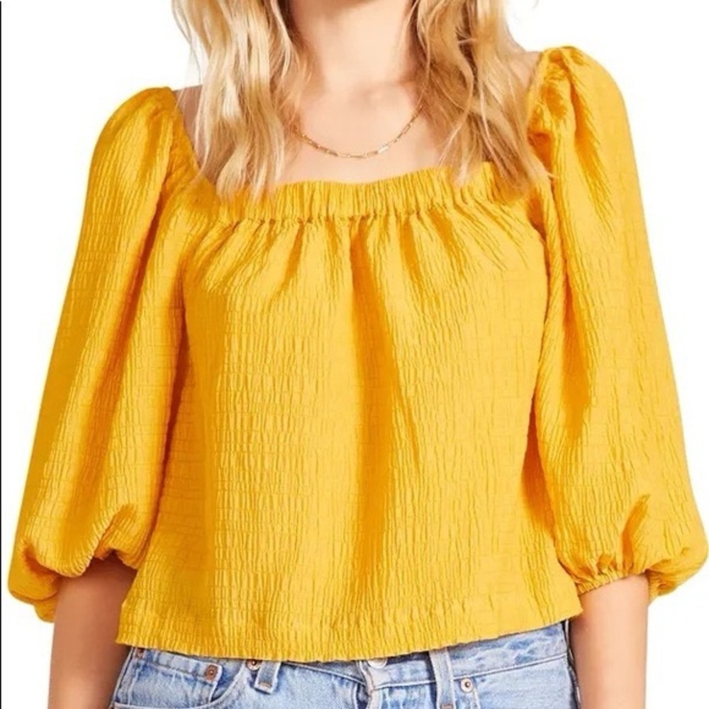 Boho Cottagecore Mustard Puff Sleeve Blouse- BB Dakota